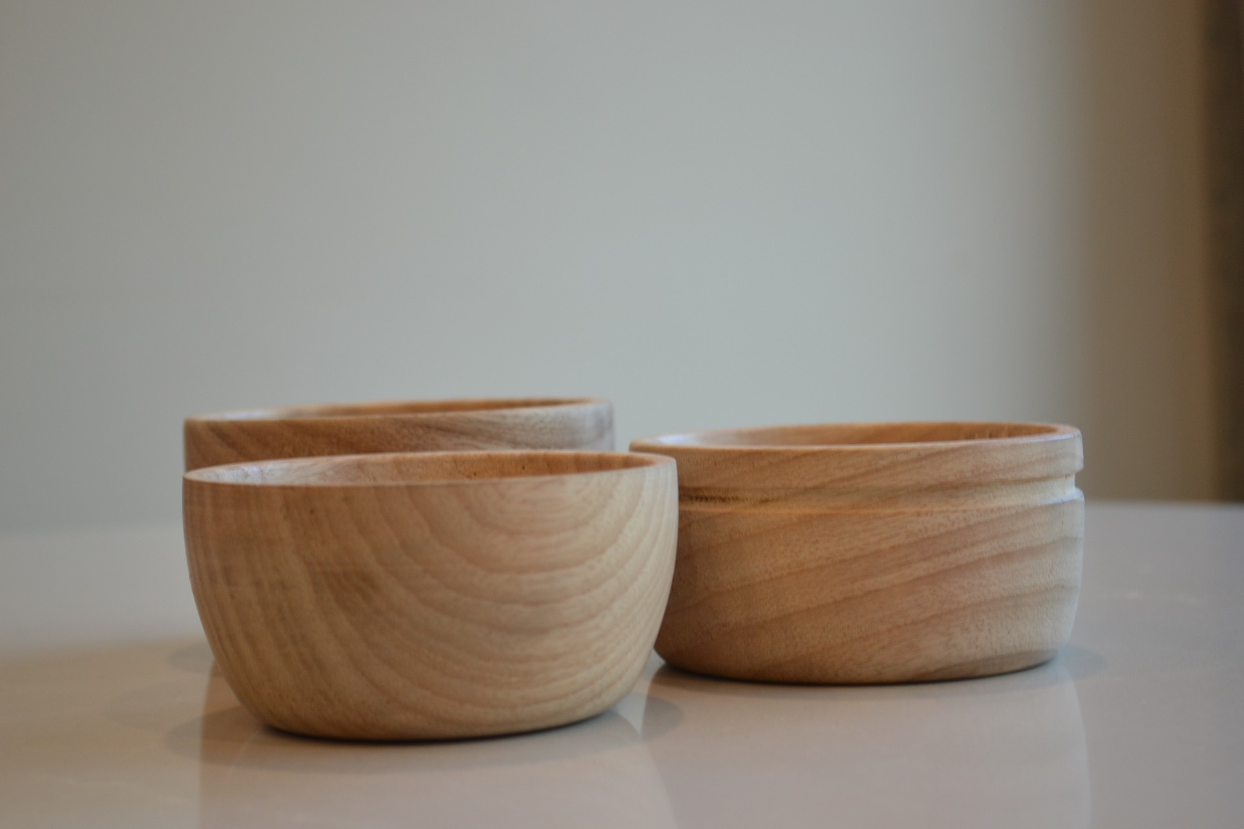 Lathe turned black walnut and ash wood bowls