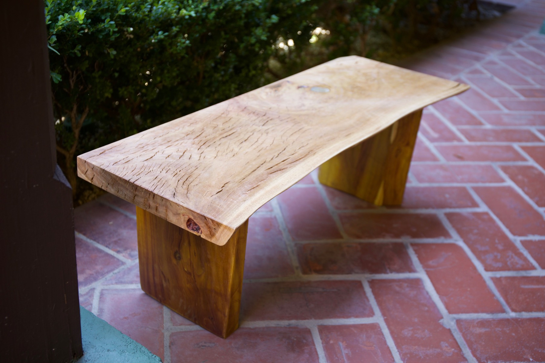 Eucalyptus Bench angled view showing the natural grain