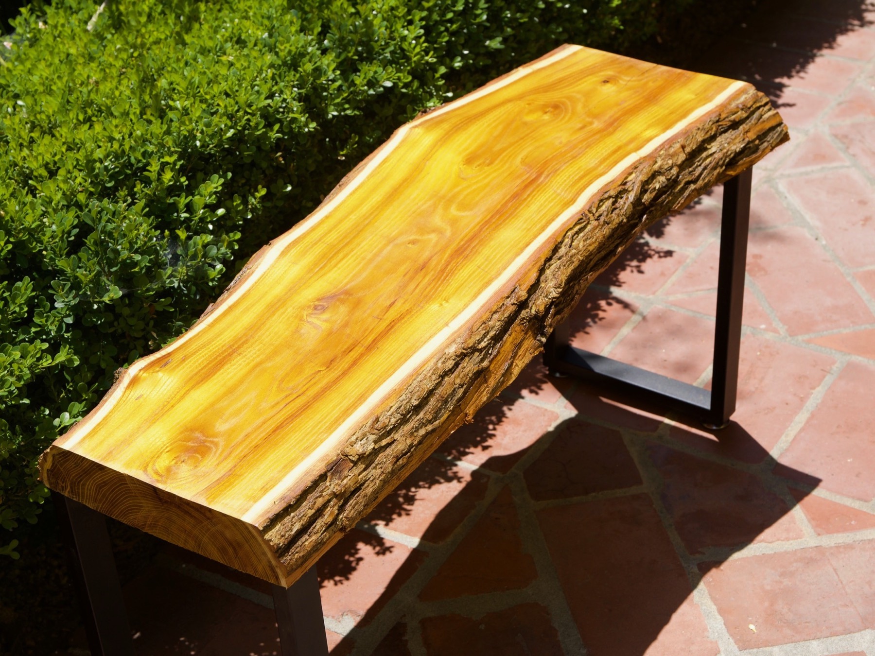 Live edge Osage orange bench with metal legs